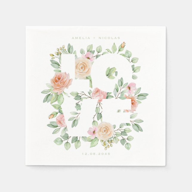 Guardanapo De Papel LOVE Watercolor Roses and Greenery Spring Wedding (Frente)