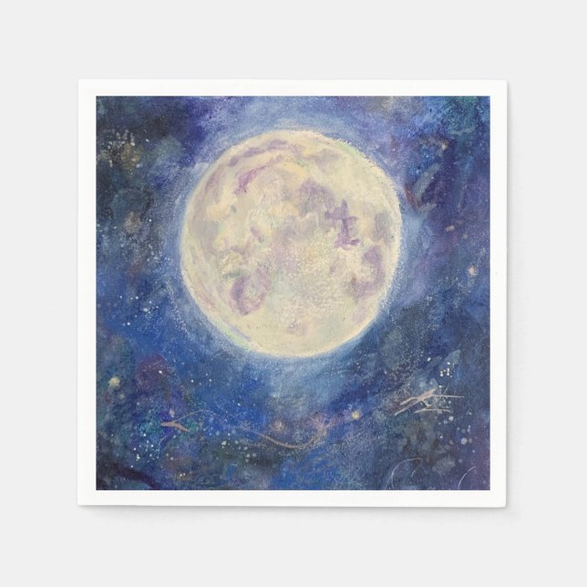 Guardanapo De Papel Lua Cheia Noturna Céu Celestial Maureen Girard Uni (Frente)
