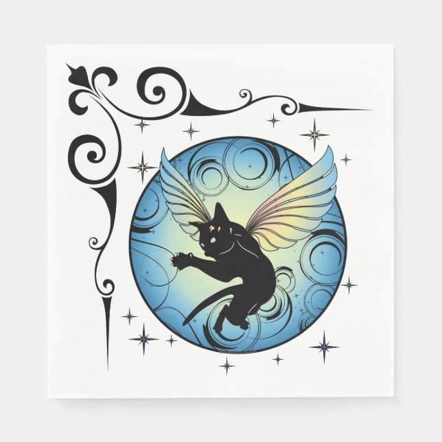 Guardanapo De Papel Lua de Gato Cósmico e estrelas (Frente)