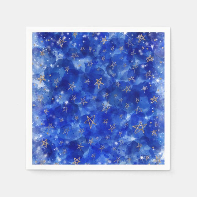 Guardanapo De Papel Lua Estrelas Bronze Dourado Azul Caprichoso Chás d (Frente)