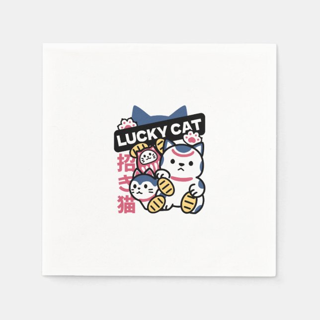 Guardanapo De Papel Lucky Cat Maneki Neko – Japanese Fortune Cat  (Frente)