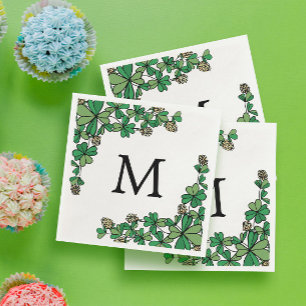 Guardanapo De Papel Lucky Charm Clover White Flowers Monograma