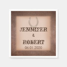 Guardanapo De Papel Lucky Horsferes sobre Casamento de Couro Marrom Na