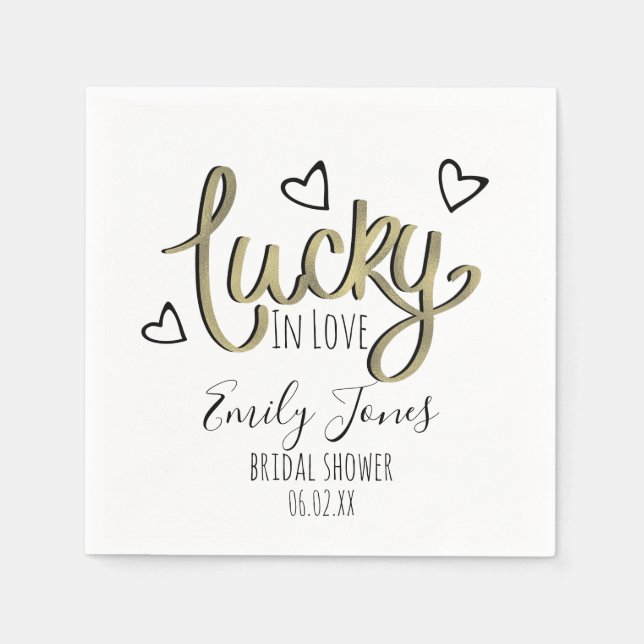 Guardanapo De Papel Lucky in Love Hearts Bridal Shower (Frente)