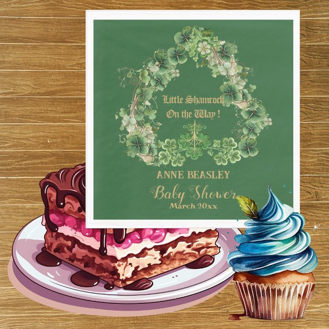 Guardanapo De Papel Lucky Little Shamrock Green Dourado Chá de fraldas (Lucky Little Shamrock Green Gold Leaf Baby Shower Napkins)