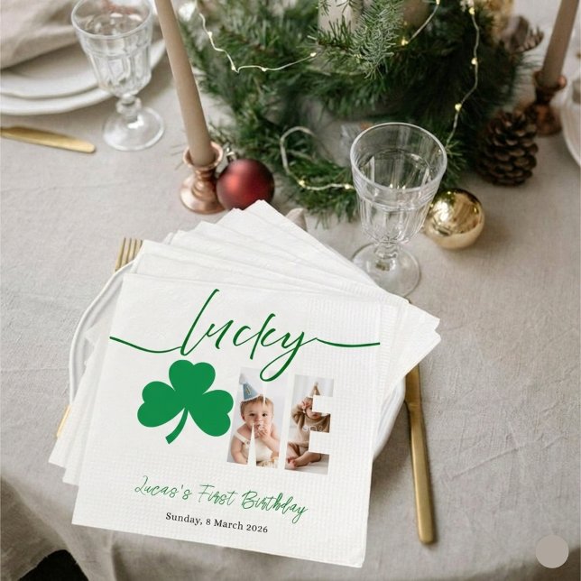Guardanapo De Papel Lucky One First Birthday Personalized Shamrock Par (Criador carregado)