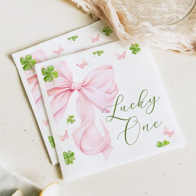 Guardanapo De Papel Lucky One Pink Bow 1st Birthday (Criador carregado)