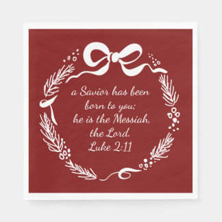 Guardanapo De Papel Luke 2:11 | Modern Hand Drawn Bow Red Christmas
