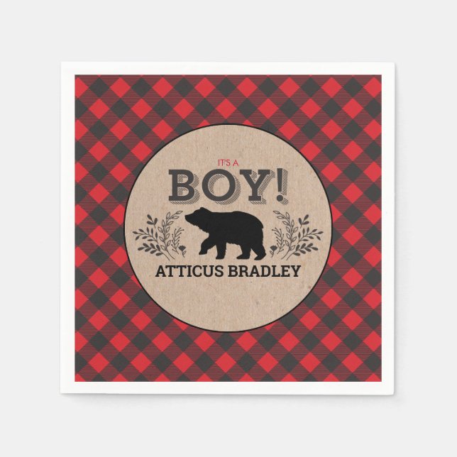 Guardanapo De Papel Lumberjack Bear Baby Boy Chá Napkin (Frente)
