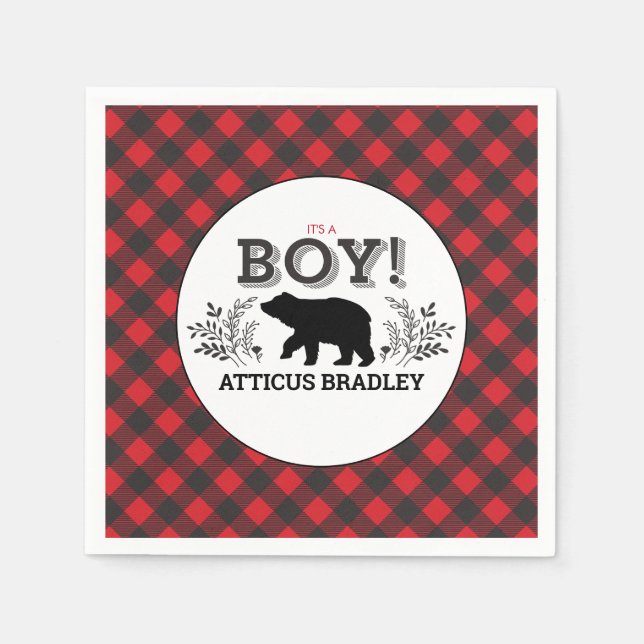 Guardanapo De Papel Lumberjack Bear Baby Boy Chá Napkin (Frente)