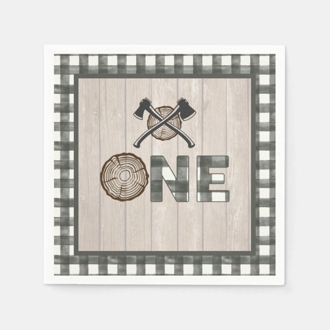 Guardanapo De Papel Lumberjack primeiro aniversario Napkin - Eixo Bran (Frente)