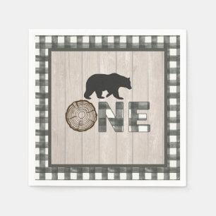 Guardanapo De Papel Lumberjack primeiro aniversario Napkin - Urso Bran