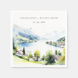 Guardanapo De Papel Lungern Switzerland Watercolor Landscape Wedding