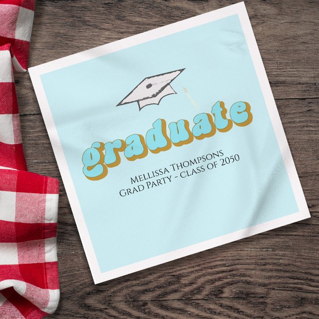 Guardanapo De Papel Lúpulo Personalizado da Festa de formatura Azul Re (Graduation blue retro style lettering lunchoen napkin,)