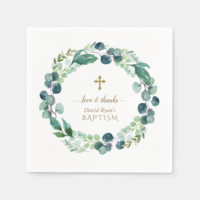 Guardanapo De Papel Lush Eucalyptus Greenerescência, Dourado batismo (Frente)