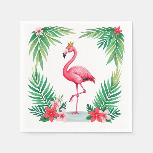 Guardanapo De Papel Lush Leafy | Tropical de Flamingo Rosa Elegante (Frente)