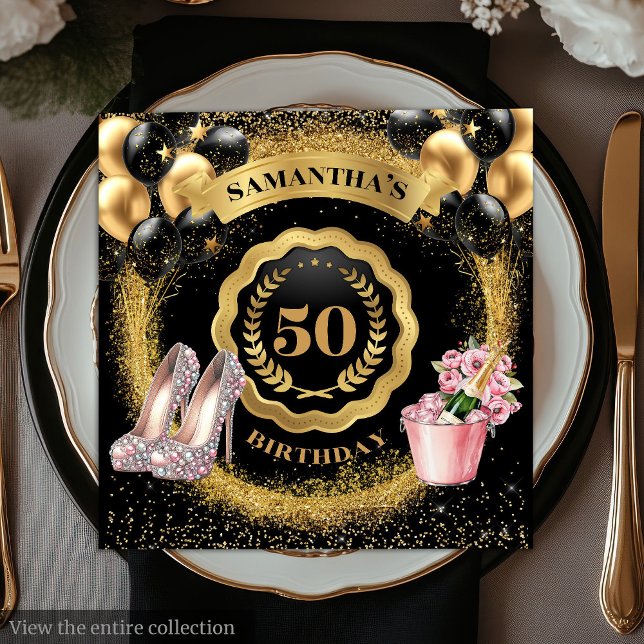 Guardanapo De Papel Luxe Black Balloons Napkins com Dourada Arte Lumin (Luxe Black Balloons Napkins with Gold Glitter Art

)