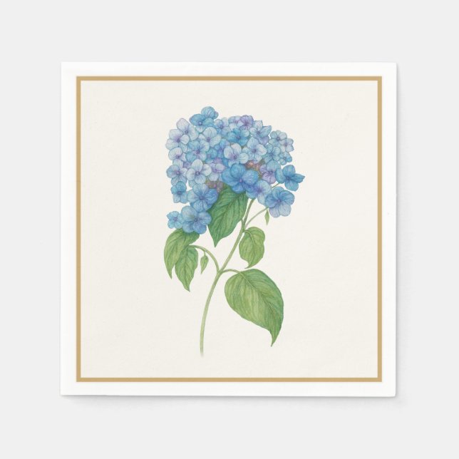 Guardanapo De Papel Luxe Blue Hydrangea Napkin — Elegant Botanical  (Frente)