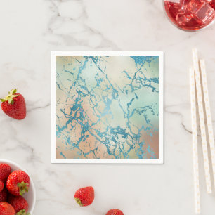 Guardanapo De Papel Luxe Marble   Linda Veia Amarela e Coral-Teal