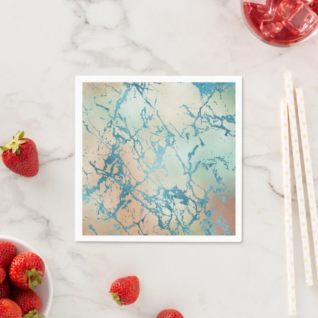 Guardanapo De Papel Luxe Marble | Linda Veia Amarela e Coral-Teal (Insitu)
