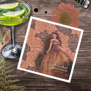 Guardanapo De Papel Luxe Metálico Quinceañera Rosa de Cobre