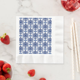 Guardanapo De Papel Luxo Azul Real e Branco Padrão Floral Barroco
