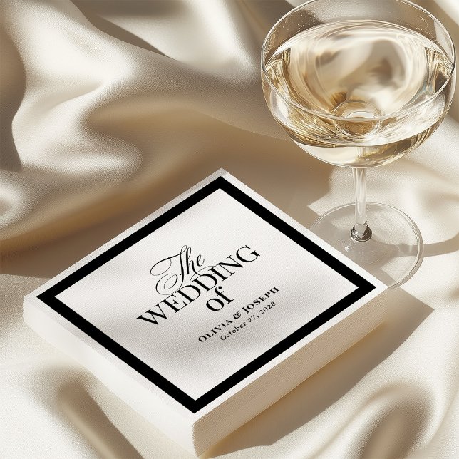 Guardanapo De Papel Luxo Clássico | Casamento Negro e Branco Elegante (Criador carregado)