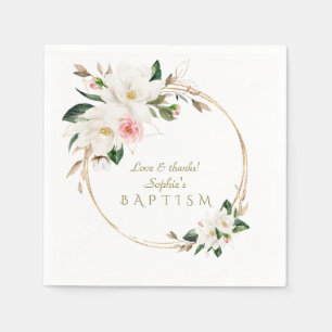 Guardanapo De Papel Luxo Magnolia Branca Rosa Dourado Batismo Floral