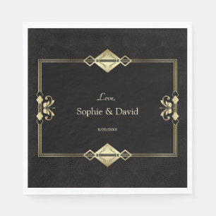 Guardanapo De Papel Luxo Royal Dourado Preto Art Deco Casamento de 192