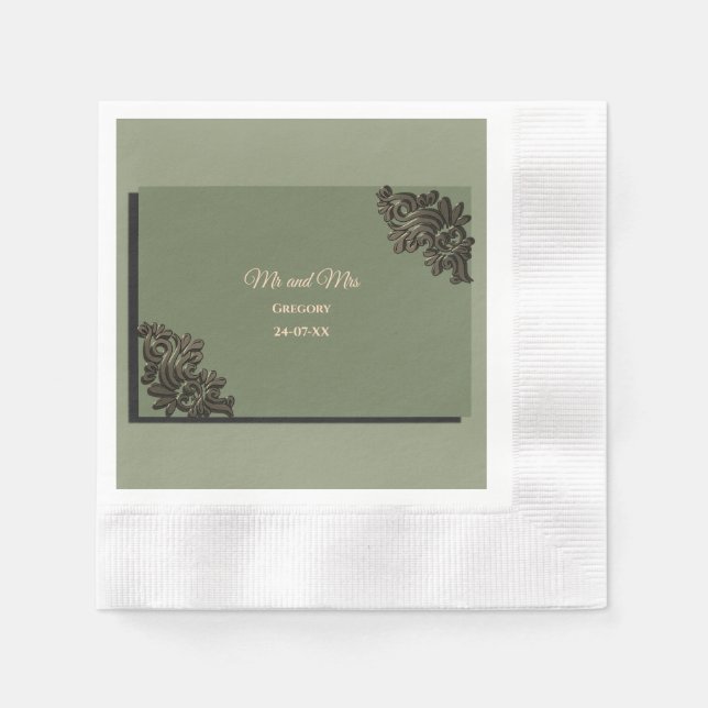 Guardanapo De Papel Luxúria Moderna Sábio Verde e ouro metálico clássi (Frente)