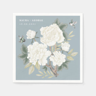 Guardanapo De Papel Luxury Chinoiserie Dusty Blue Ivory Casamento Flor