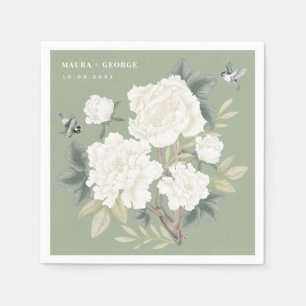 Guardanapo De Papel Luxury Chinoiserie Sage Green Ivory Casamento Flor
