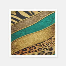 Guardanapo De Papel Luxury Emerald & Gold Safari Leopard Zebra Glitter