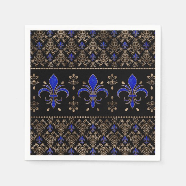 Guardanapo De Papel Luxury Lapils Lazuli e ouro Fleur-de-lis ornamen (Frente)