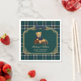 Guardanapo De Papel Luxury Preppy Teddy Bear Plaid Baby Shower 