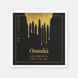 Guardanapo De Papel Luxury Preto e Dourado Lixeira Doce 16 Aniversário