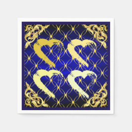 Guardanapo De Papel Luxury Royal Blue e Dourados Hearts Napkin