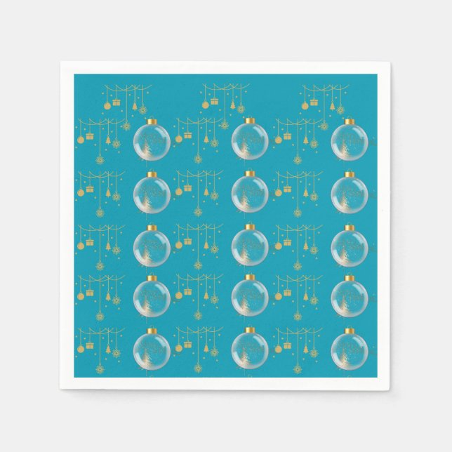 Guardanapo De Papel Luxury Teal Blue & Gold Bauble Christmas (Frente)