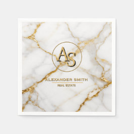 Guardanapo De Papel Luxury White Marble Gold Monogram Real Estate