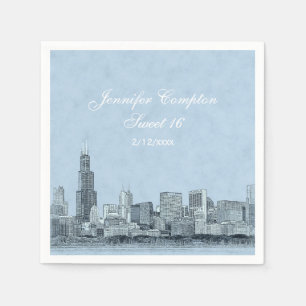 Guardanapo De Papel Luz da skyline de Chicago - doce azul 16 da BG