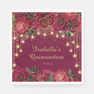 Guardanapo De Papel Luz de Corda Dourada Rosa Vermelha Estrelas Quince