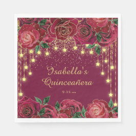 Guardanapo De Papel Luz de Corda Dourada Rosa Vermelha Estrelas Quince