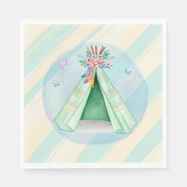 Guardanapo De Papel Luz verde-tenda acampada no exterior (Frente)