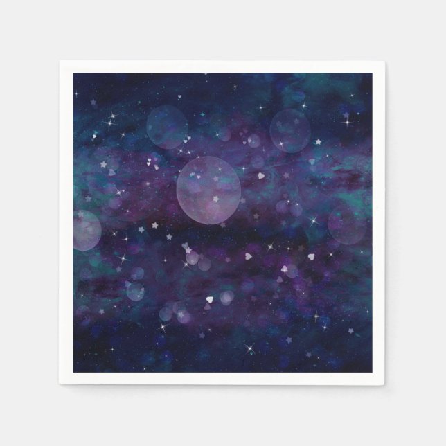 Guardanapo De Papel Luzes Corações e Estrelas Faísca Roxo Índigo (Frente)