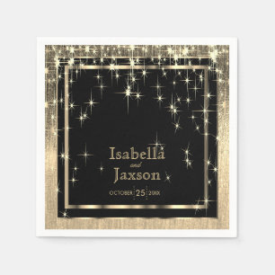 Guardanapo De Papel Luzes das estrelas pretas e Dourados elegantes que
