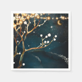 Guardanapo De Papel Luzes de Árvore Noturna Rústica Casamento Estrelad