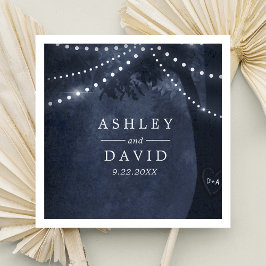 Guardanapo De Papel Luzes de Árvore Rústica Azul Marinho Inicial Casam