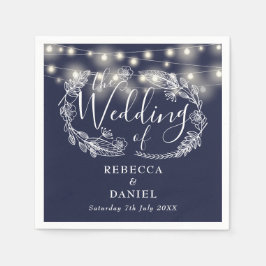 Guardanapo De Papel Luzes de Corda Floral Azul Marinho Casamento