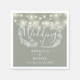 Guardanapo De Papel Luzes de Corda Floral Verde Sálvia Casamento