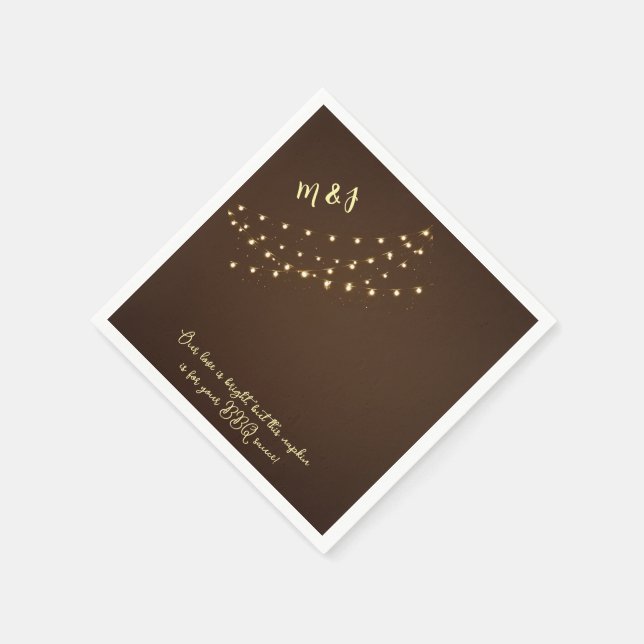 Guardanapo De Papel Luzes de Corda Marrom e Dourado Elegantes Casament (Canto)